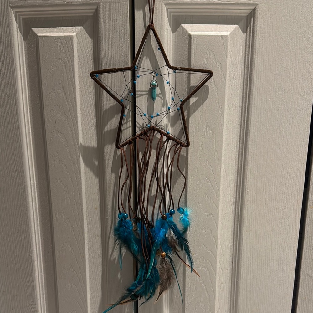 Star Shaped Dreamcatcher with Blue Feathers NEW in package